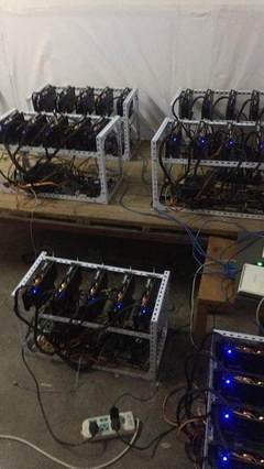 A large-scale GPU mining farm hosting multiple rigs in the UK